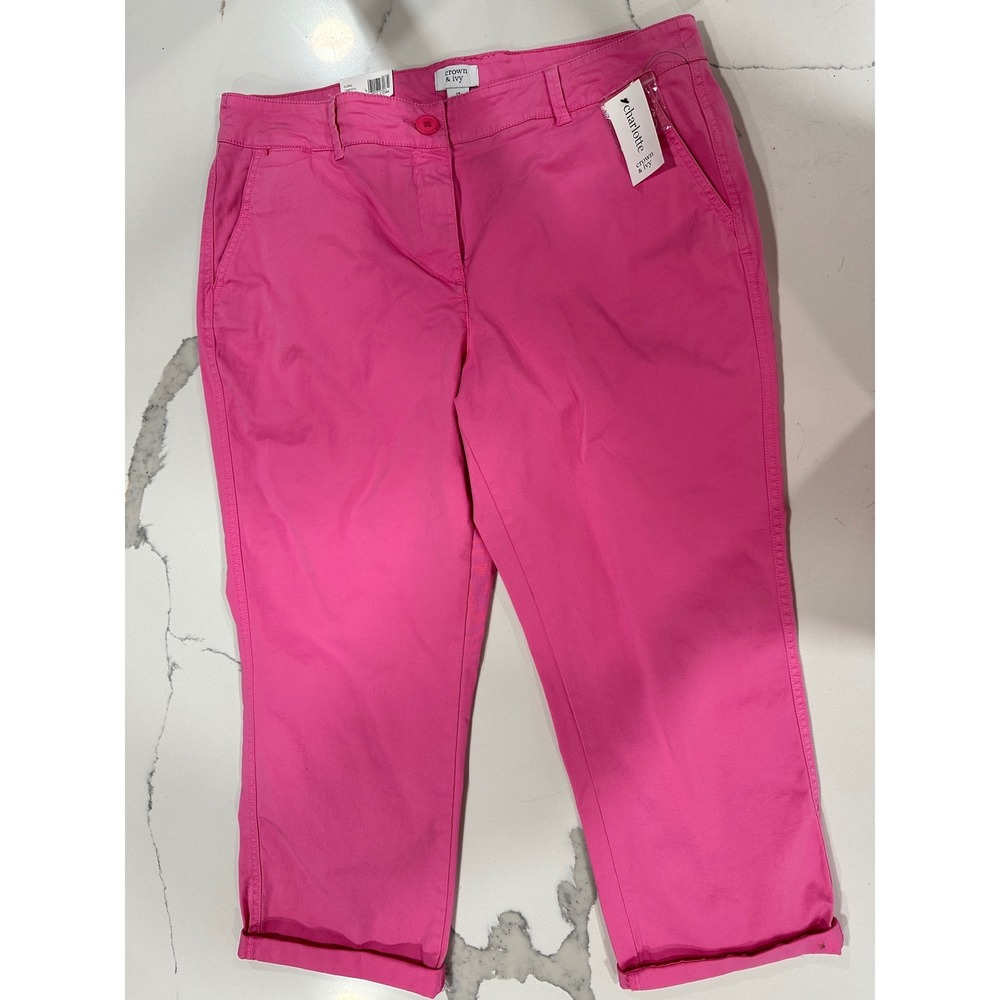 Crown & Ivy Charlotte Pink Cropped Chino Pants Womens 12 NWT